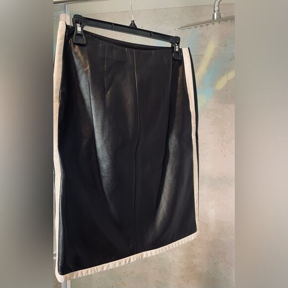 Ralph Lauren Lambskin Skirt - Purple Label - Cream and Black - Size Large - Sz 6 - Picture 2 of 12